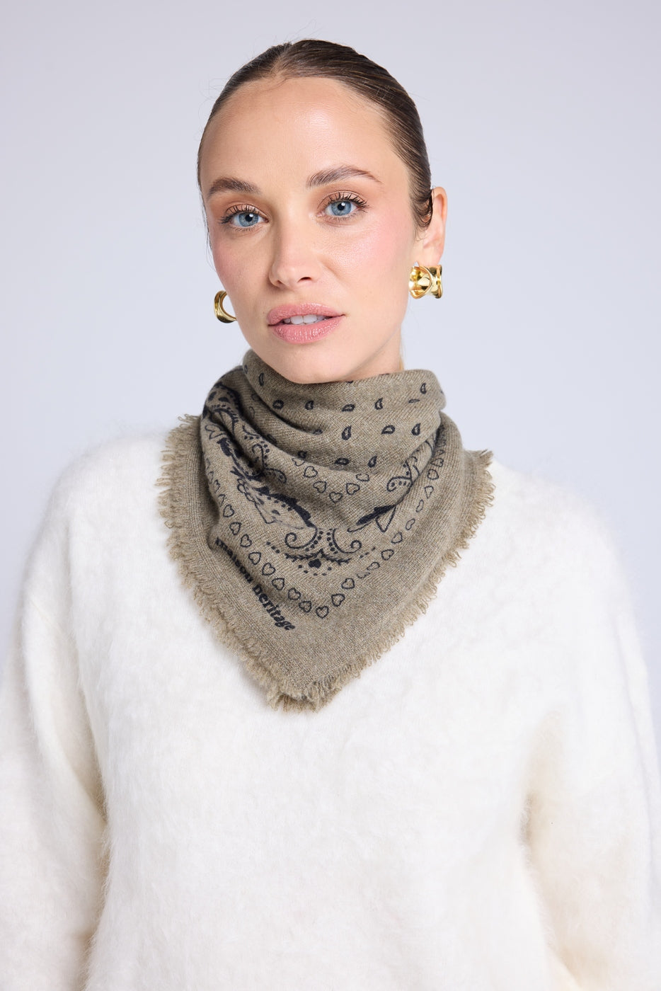 Echarpe Bandana Unisexe 54*54 Arizona En Cachemire - Vert Khaki Noir