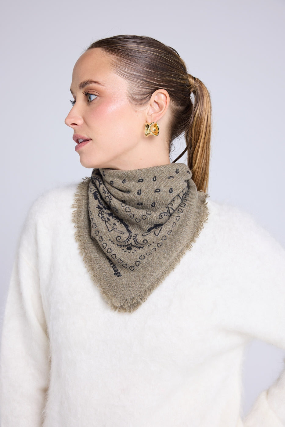 Echarpe Bandana Unisexe 54*54 Arizona En Cachemire - Vert Khaki Noir