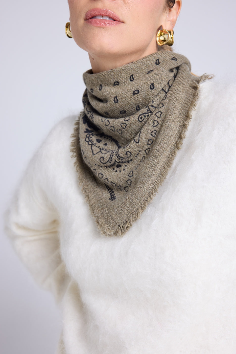 Echarpe Bandana Unisexe 54*54 Arizona En Cachemire - Vert Khaki Noir