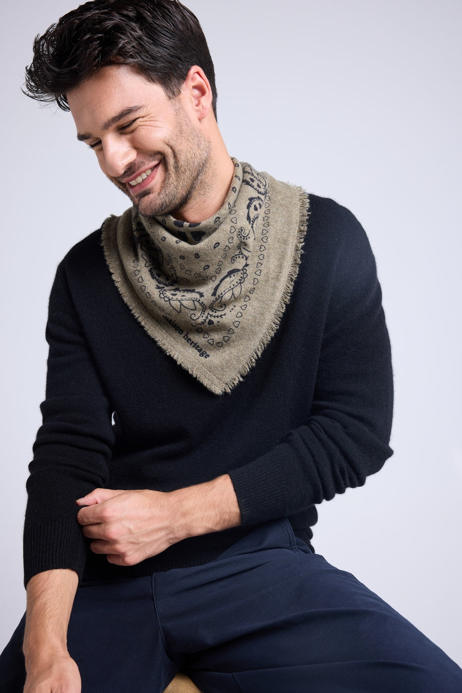 Echarpe Bandana Unisexe 54*54 Arizona En Cachemire - Vert Khaki Noir