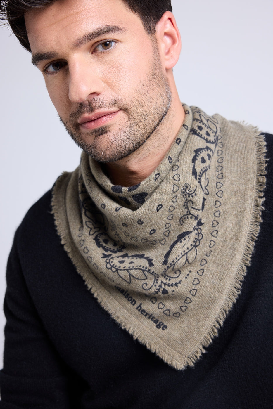 Echarpe Bandana Unisexe 54*54 Arizona En Cachemire - Vert Khaki Noir