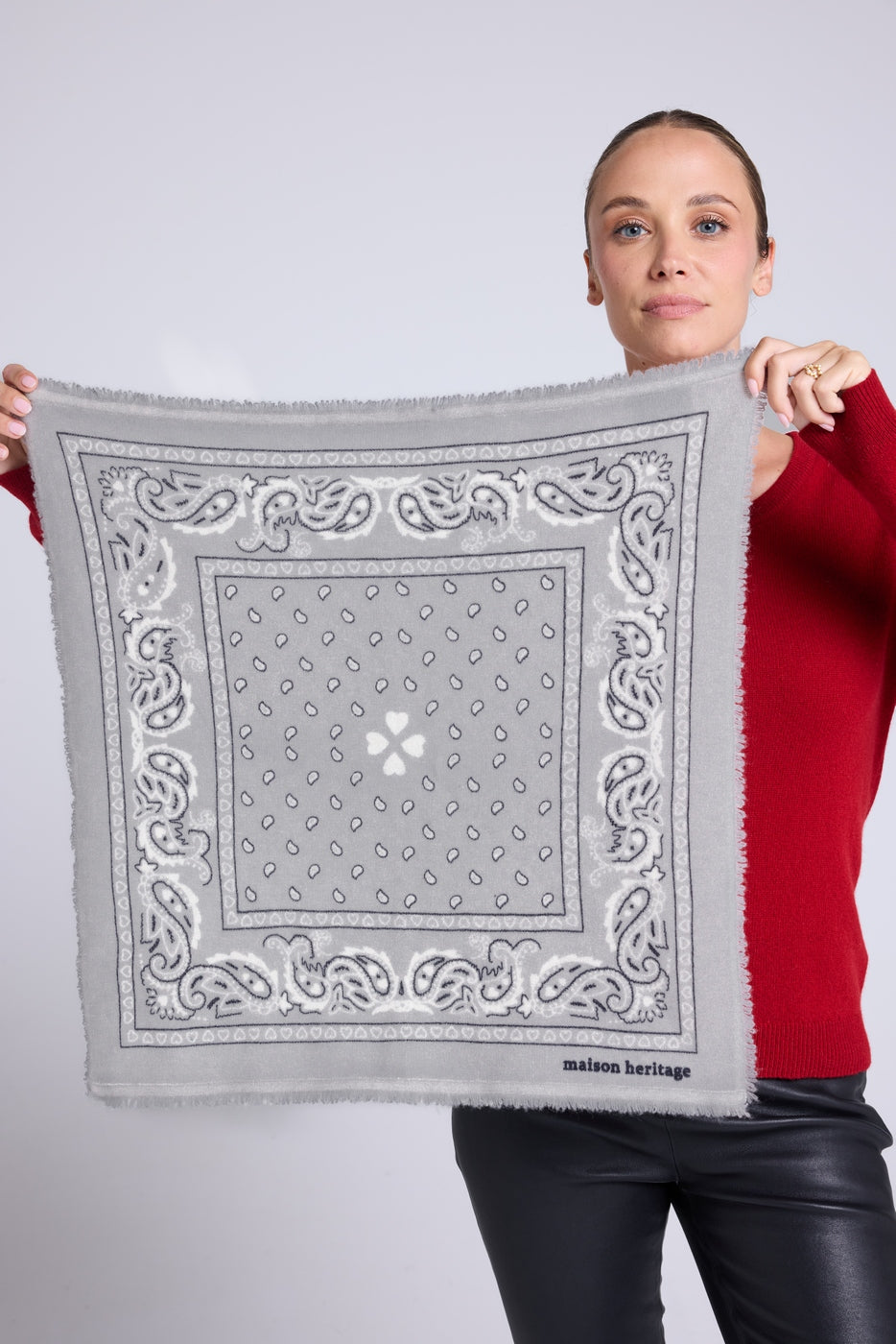 Echarpe Bandana Unisexe Arizona En Cachemire - Gris Blanc Et Noir - Femme