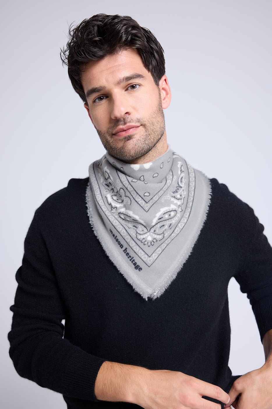 Echarpe Bandana Unisexe Arizona En Cachemire - Gris Blanc Et Noir - Femme