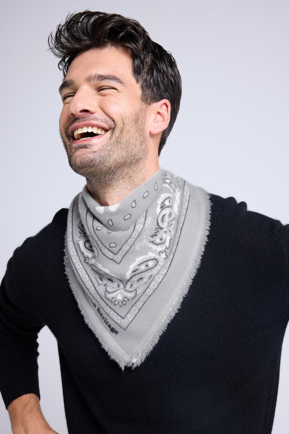 Echarpe Bandana Unisexe Arizona En Cachemire - Gris Blanc Et Noir - Femme