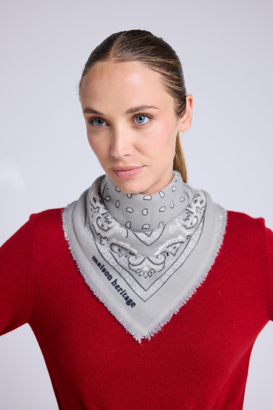 Echarpe Bandana Unisexe Arizona En Cachemire - Gris Blanc Et Noir - Femme