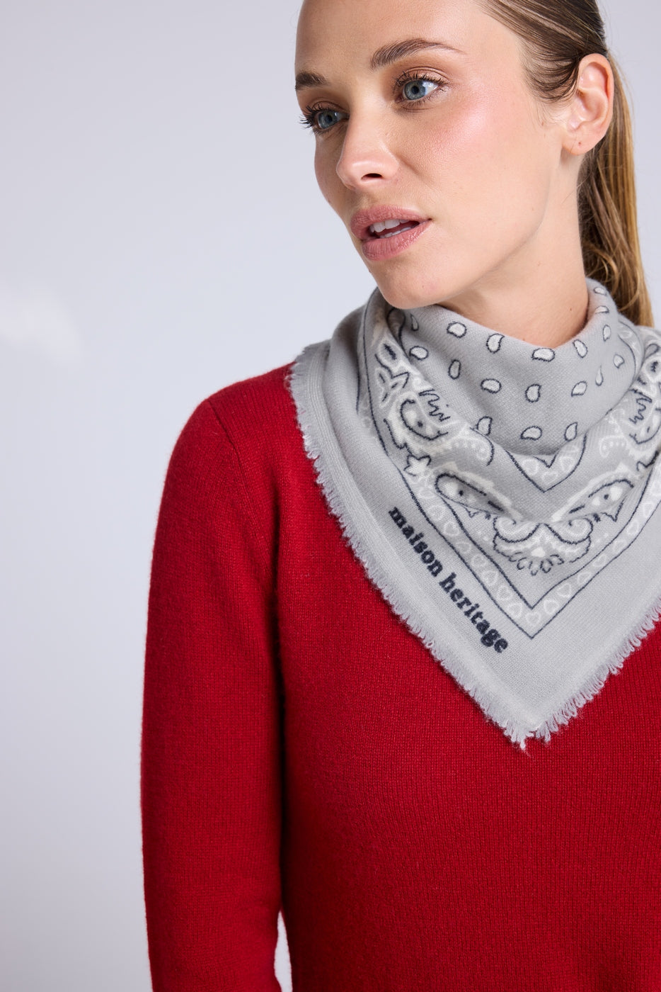 Echarpe Bandana Unisexe Arizona En Cachemire - Gris Blanc Et Noir - Femme