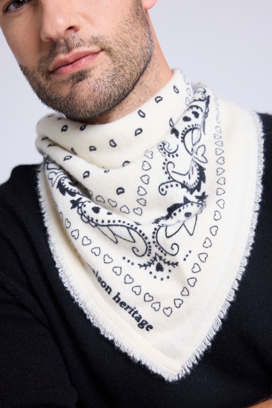 Unisex Bandana Scarf 54*54 Arizona in Cashmere - White Black