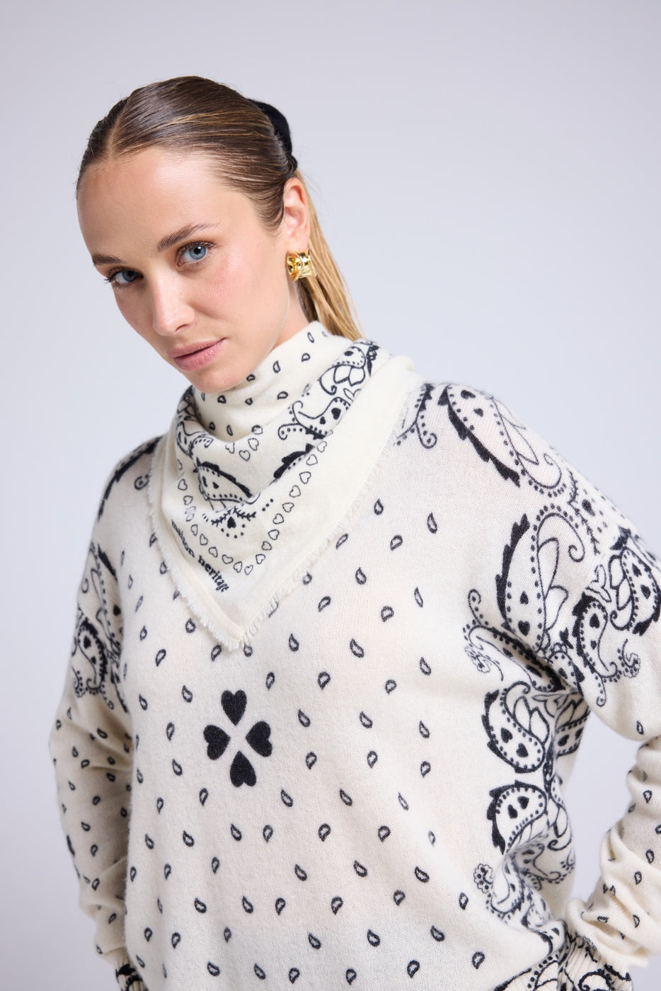 Unisex Bandana Scarf 54*54 Arizona in Cashmere - White Black
