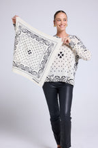 Unisex Bandana Scarf 54*54 Arizona in Cashmere - White Black