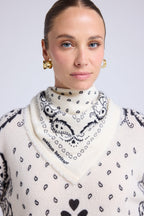 Unisex Bandana Scarf 54*54 Arizona in Cashmere - White Black