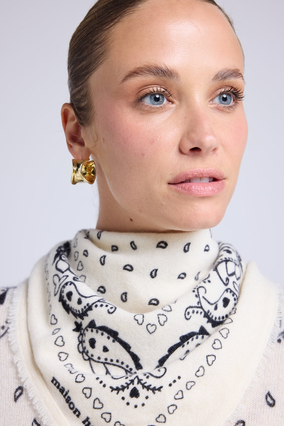 Unisex Bandana Scarf 54*54 Arizona in Cashmere - White Black