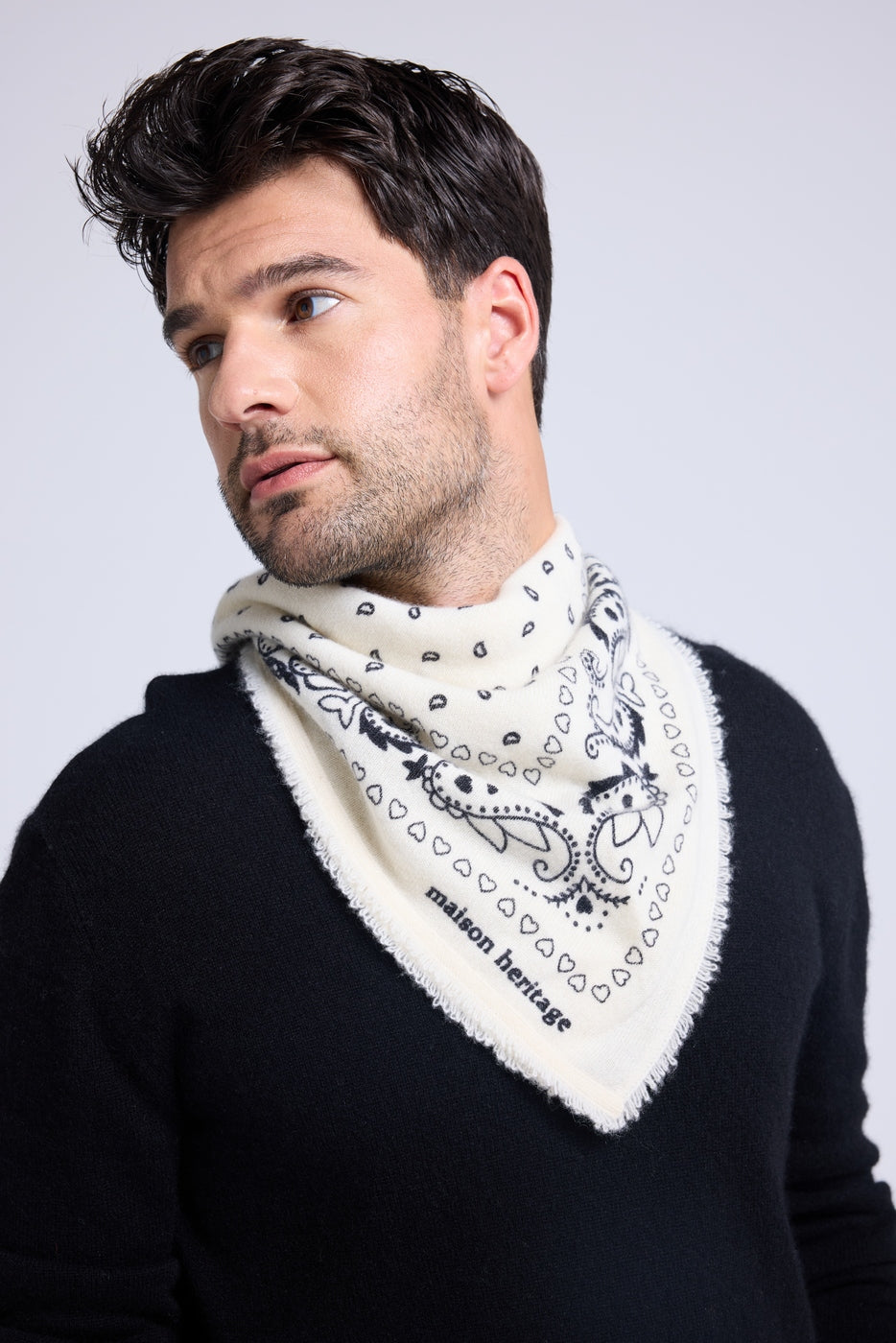 Unisex Bandana Scarf 54*54 Arizona in Cashmere - White Black