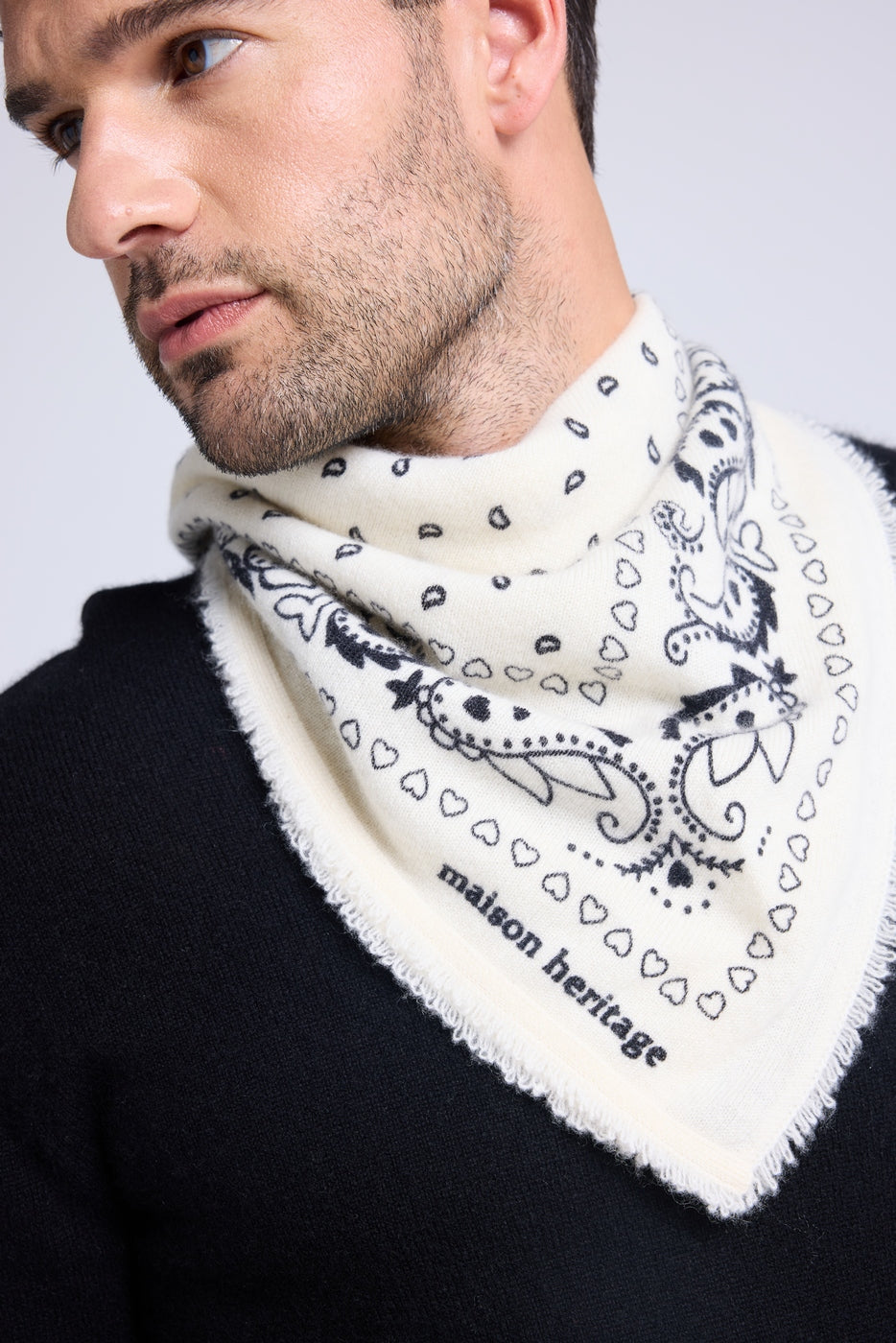 Unisex Bandana Scarf 54*54 Arizona in Cashmere - White Black