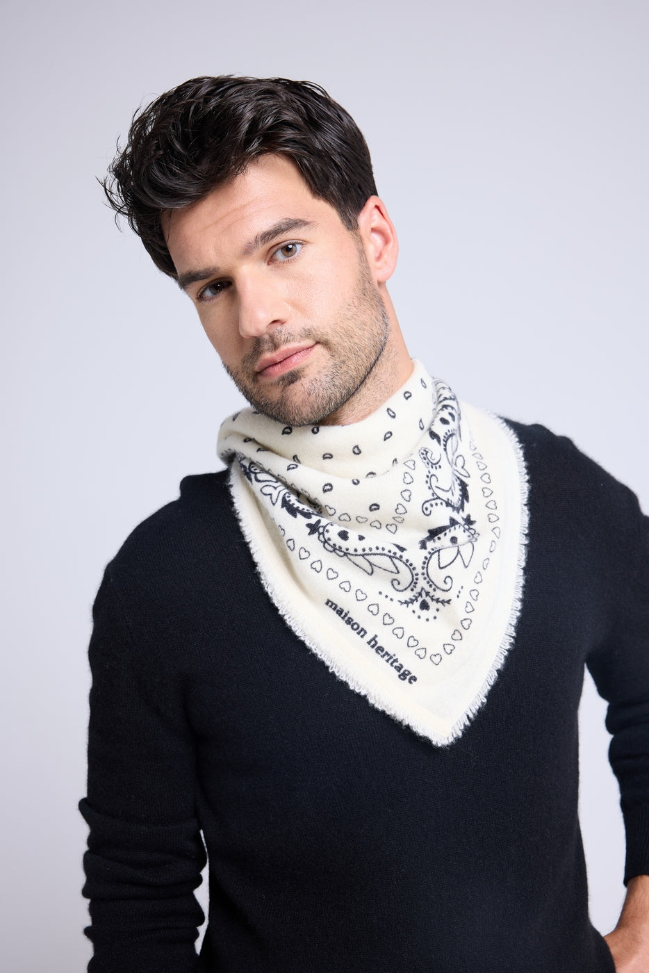 Unisex Bandana Scarf 54*54 Arizona in Cashmere - White Black