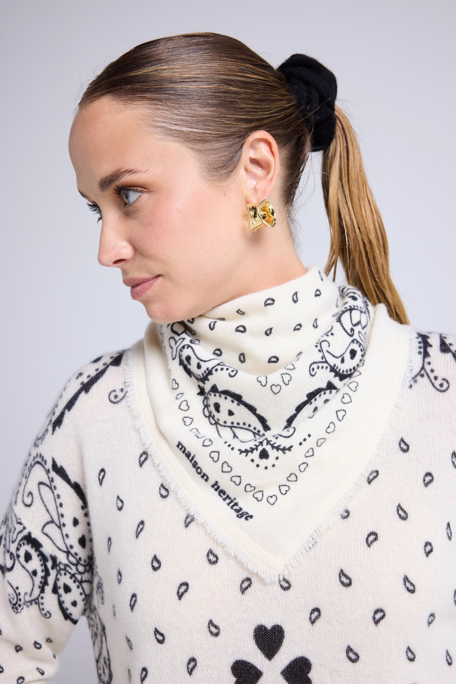 Unisex Bandana Scarf 54*54 Arizona in Cashmere - White Black