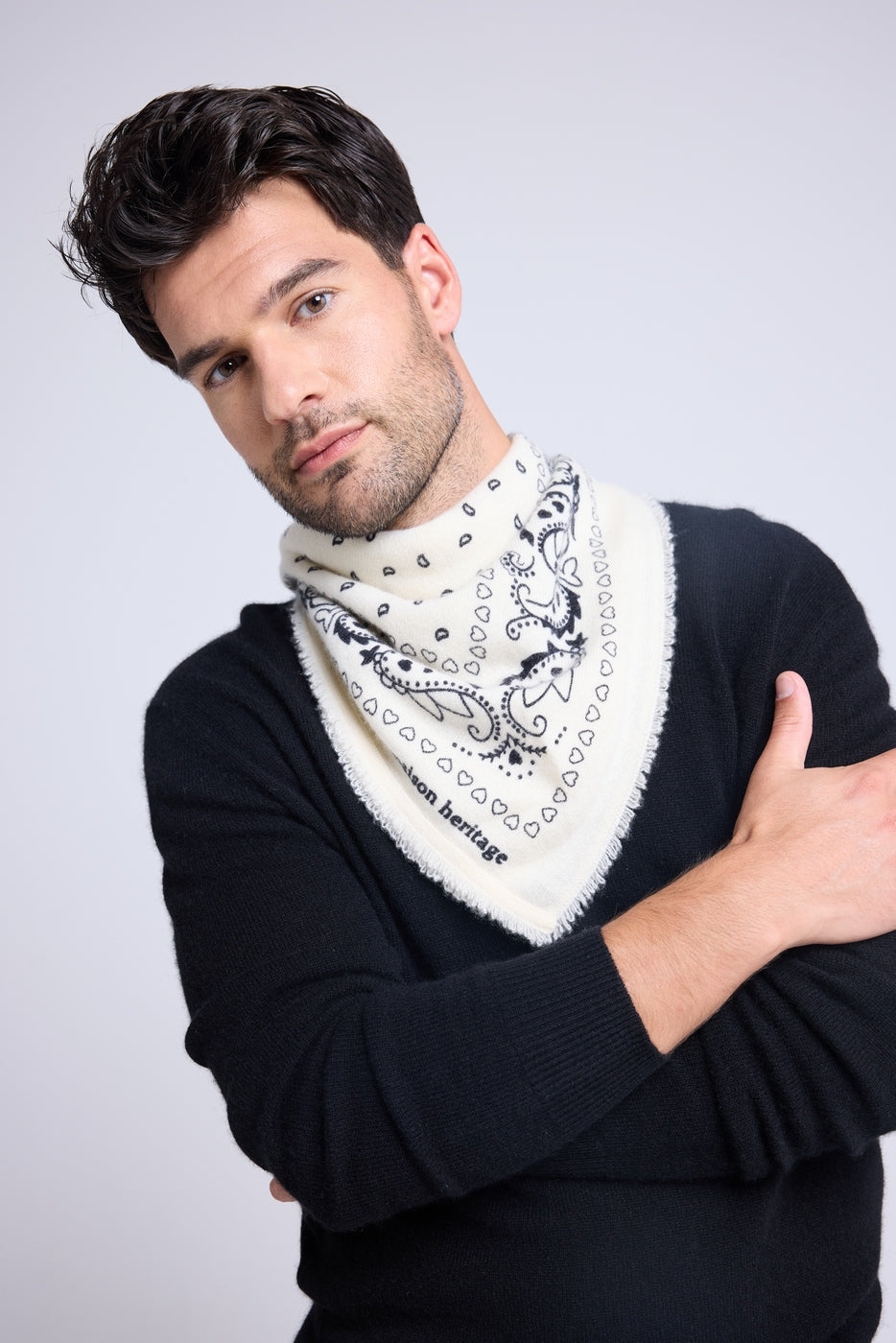 Unisex Bandana Scarf 54*54 Arizona in Cashmere - White Black
