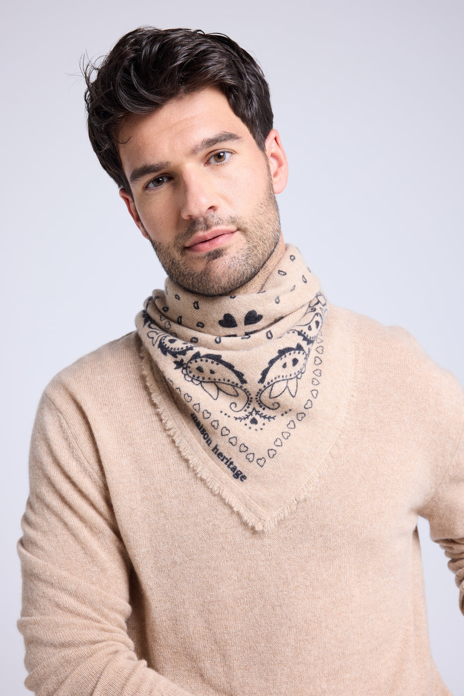 Sciarpa Bandana Unisex 54*54 Arizona In Cashmere - Beige Nero