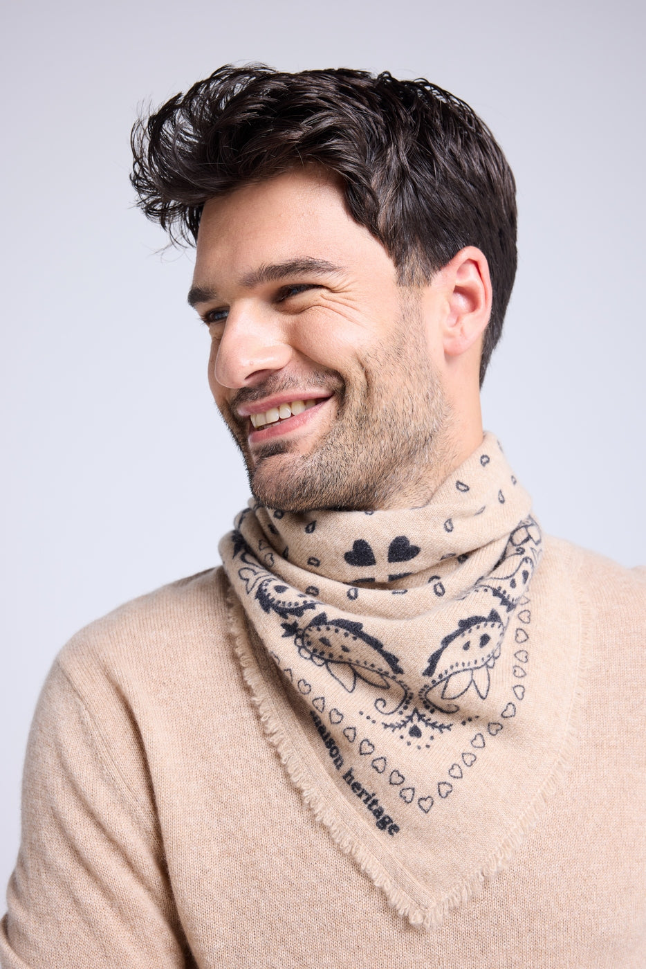 Sciarpa Bandana Unisex 54*54 Arizona In Cashmere - Beige Nero