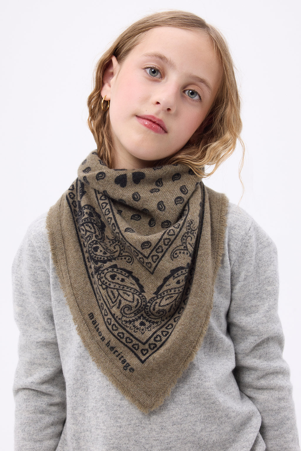 Echarpe Bandana Print Cœur Small Arizona - Vert Khaki Noir - Enfant