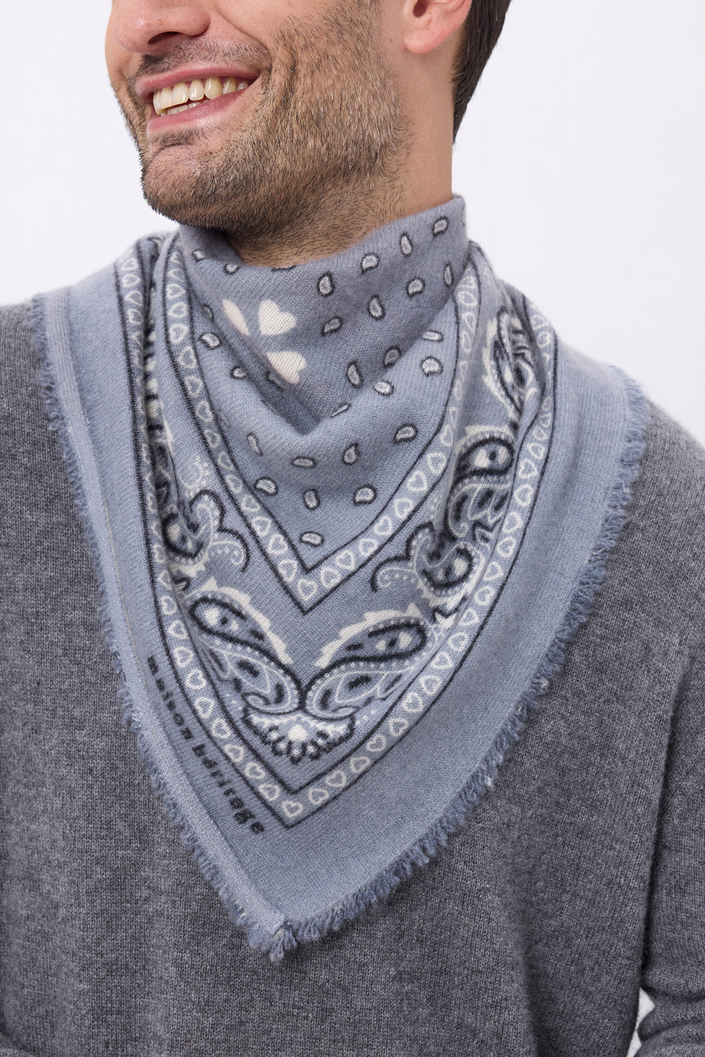 Szal Bandana ze Wzorem Serca Small Arizona - Jasnoszaro-Biało-Czarny - Męski
