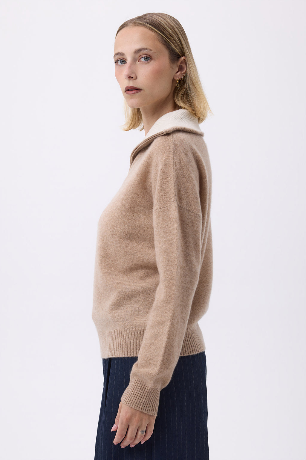 Pull Grand Col Montant Zippé F Ashka - Beige Crème - Femme
