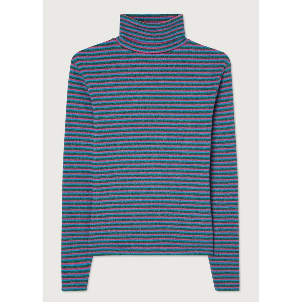 Striped Roll-Neck T-Shirt - Tricolour Stripes - Women