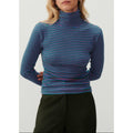 Striped Roll-Neck T-Shirt - Tricolour Stripes - Women