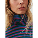 Striped Roll-Neck T-Shirt - Tricolour Stripes - Women