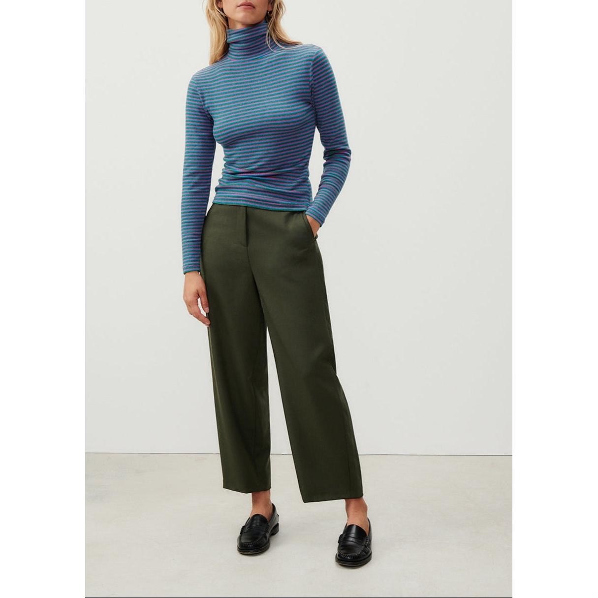 Striped Roll-Neck T-Shirt - Tricolour Stripes - Women