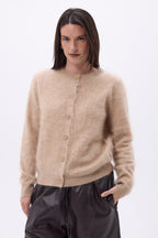 Cardigan Col Rond – Cachemire Brossé Atlas - Beige Creme - Femme