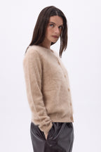 Cardigan Col Rond – Cachemire Brossé Atlas - Beige Creme - Femme
