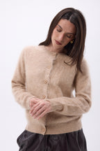 Cardigan Col Rond – Cachemire Brossé Atlas - Beige Creme - Femme