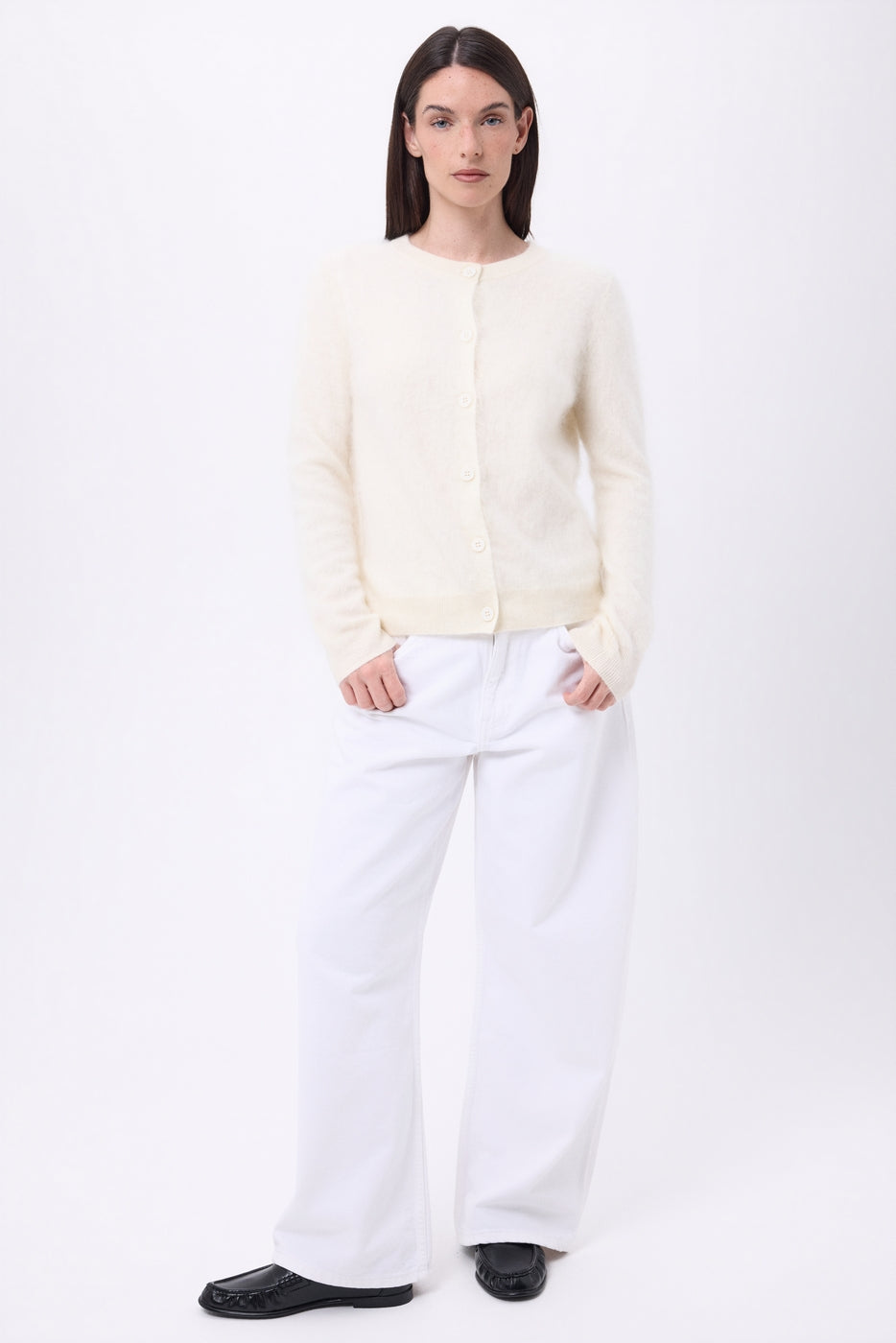 Cardigan Col Rond – Cachemire Brossé Atlas - Ecoblanc - Femme