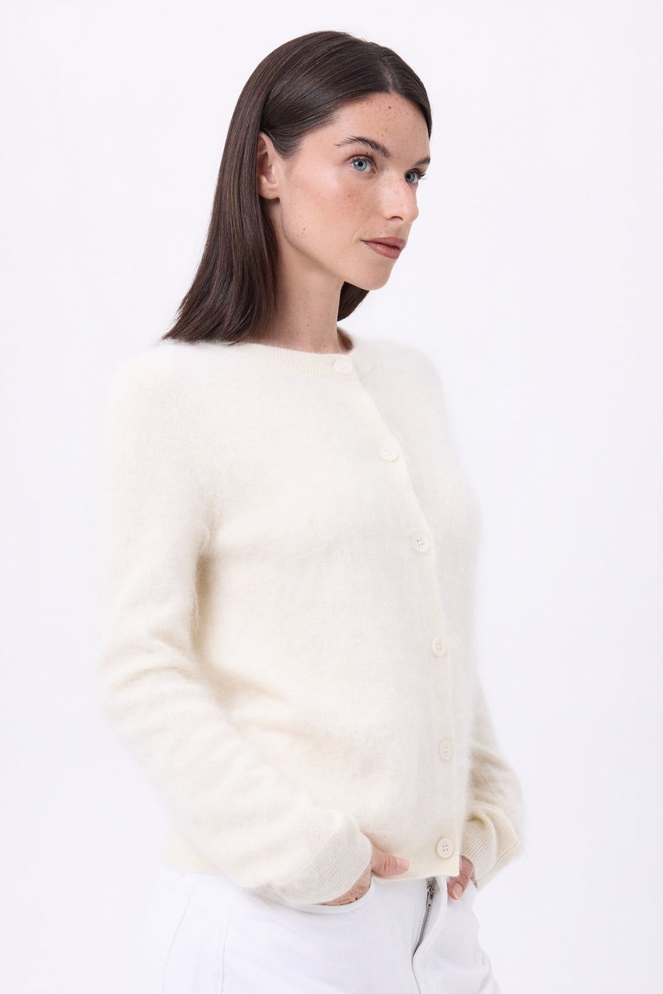 Cardigan Col Rond – Cachemire Brossé Atlas - Ecoblanc - Femme