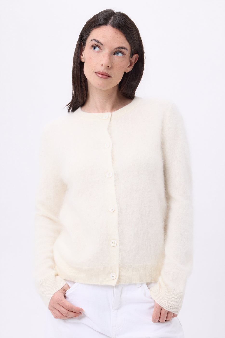 Cardigan Col Rond – Cachemire Brossé Atlas - Ecoblanc - Femme