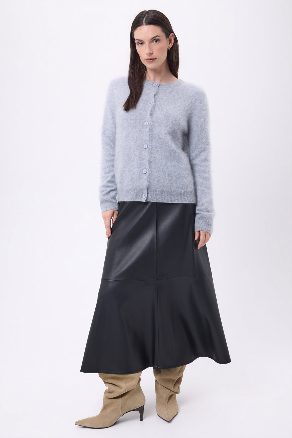 Cardigan Col Rond – Cachemire Brossé Atlas - Gris Clair - Femme