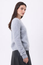 Cardigan Col Rond – Cachemire Brossé Atlas - Gris Clair - Femme