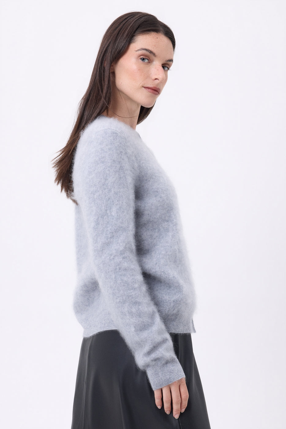 Cardigan Col Rond – Cachemire Brossé Atlas - Gris Clair - Femme