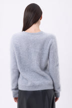 Cardigan Col Rond – Cachemire Brossé Atlas - Gris Clair - Femme