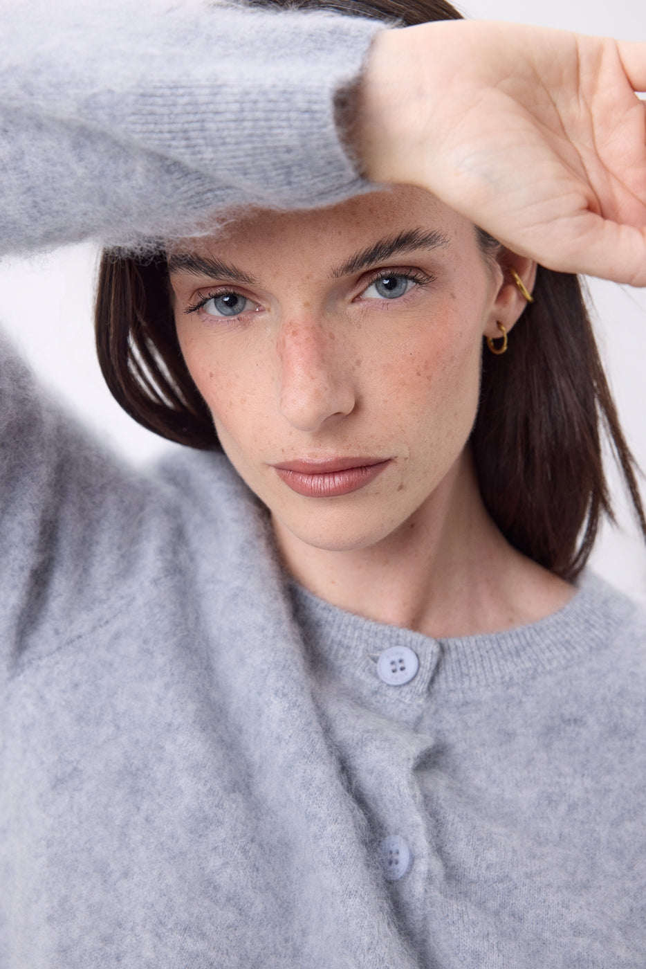 Cardigan Col Rond – Cachemire Brossé Atlas - Gris Clair - Femme