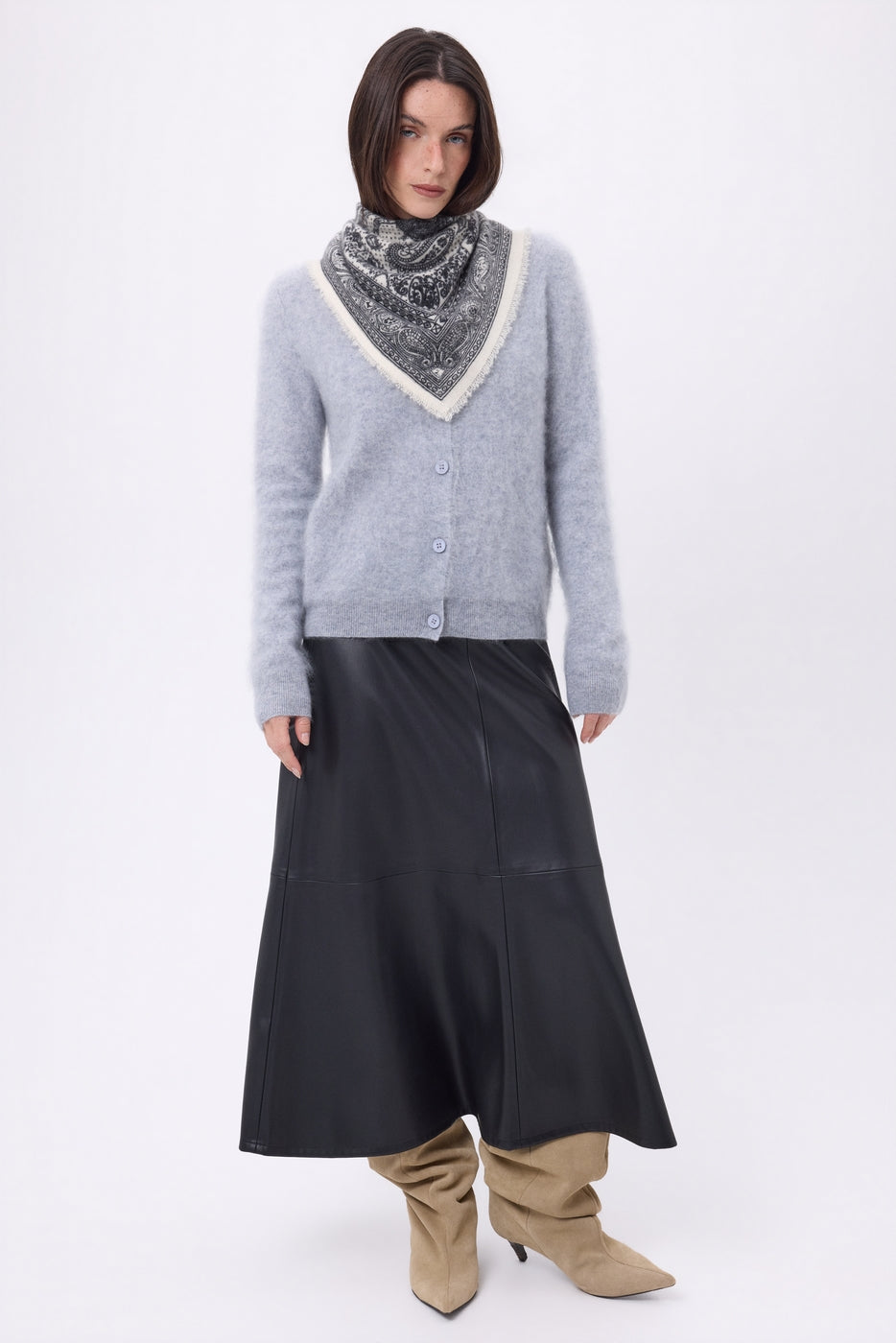 Cardigan Col Rond – Cachemire Brossé Atlas - Gris Clair - Femme