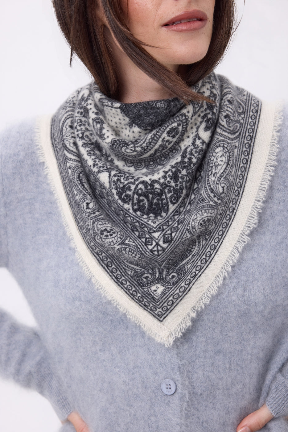 Cardigan Col Rond – Cachemire Brossé Atlas - Gris Clair - Femme