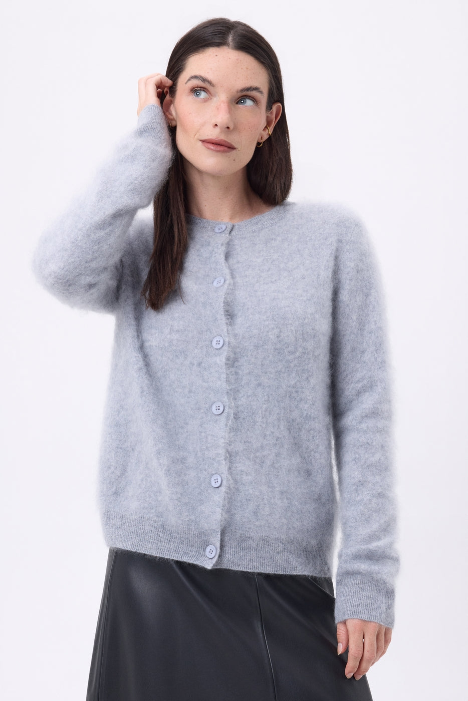 Cardigan Col Rond – Cachemire Brossé Atlas - Gris Clair - Femme