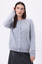 Cardigan Col Rond – Cachemire Brossé Atlas - Gris Clair - Femme