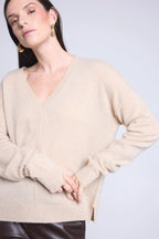 Pull Col V Oversize Coutures Aura - Beige Creme - Femme