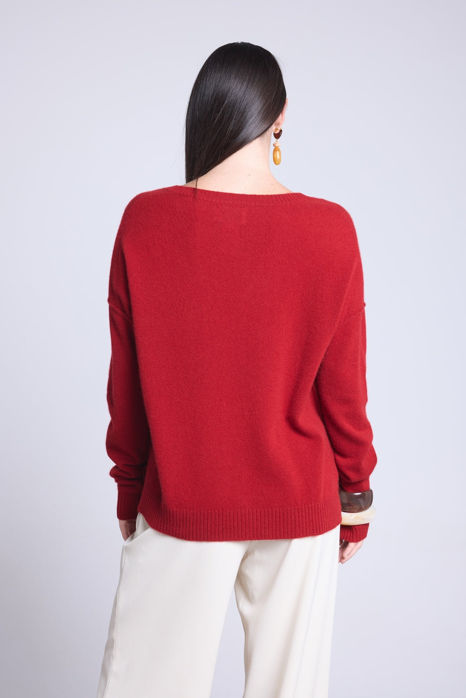Jersey Cuello V Oversize Costuras Aura - Rojo Burdeos - Mujer