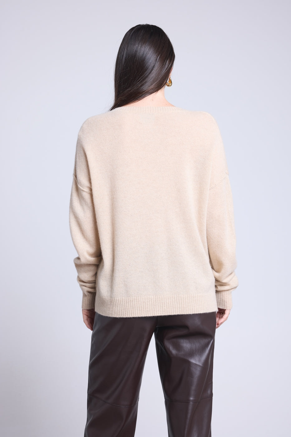 Pull Col V Oversize Coutures Aura - Beige Creme - Femme