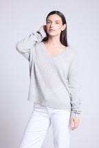 Jersey oversize de cuello en V con costuras Aura - Gris claro - Mujer