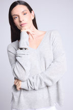 Jersey oversize de cuello en V con costuras Aura - Gris claro - Mujer