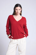 Jersey Cuello V Oversize Costuras Aura - Rojo Burdeos - Mujer